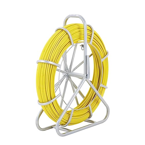 VEVOR Cinta para pescar de fibra de vidrio, 182,9 m, 8 mm, extractor de alambre para cinta de pescar, varilla para correr cables con soporte de carrete de acero, 3 cabezales de tracción