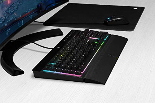 CORSAIR K55 RGB PRO XT Membrana Teclado para juegos con cable, IP42, resistente al polvo y a derrames, 6 teclas macro con integración Elgato, compatible con iCUE, QWERTY UK, PC, Mac, Xbox, color negro