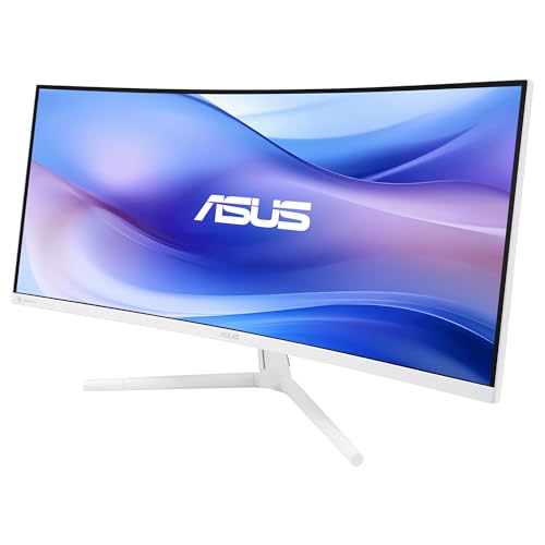 ASUS VU34WCIP-W Monitor Eye-Care WQHD de 34 Pulgadas, 3440x1440, curvatura 1500R, sin Marco, 100 Hz, ionizador de Aire, SmoothMotion, Eye Care Plus, USB-C PD 65 W, Altavoces, sostenibilidad óptima