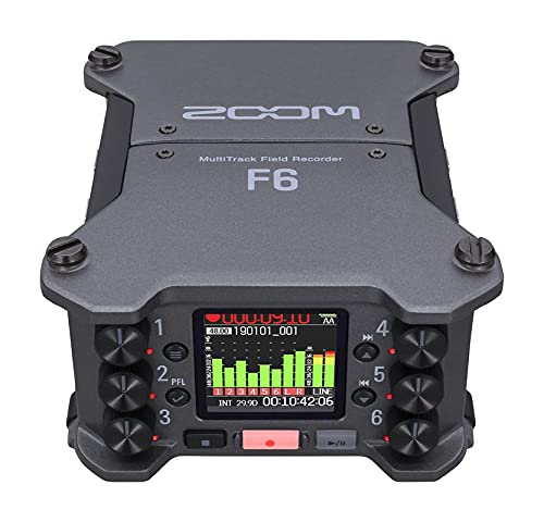 Zoom F6 Grabadora profesional de campo, grabación a 32 bits con coma flotante, 6 canales, convertidores Dual AD, 6 entradas XLR con bloqueo, timecode, modo Ambisonics, alimentado por pilas/batería