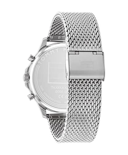 Tommy Hilfiger Reloj Analógico de Cuarzo Multifunción para Hombre con Correa de Malla de Acero Inoxidable Plateada - 1710499
