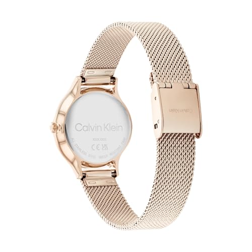 Calvin Klein Reloj Analógico de Cuarzo para Mujer Colección Timeless 28MM con Correa de Malla de Acero Inoxidable de Oro Rosa - 25200059