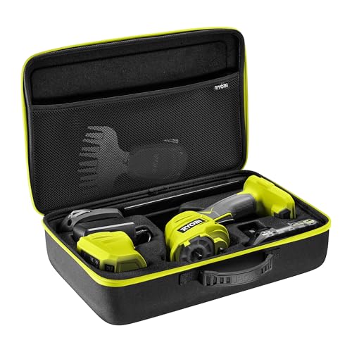 RYOBI One+ 18V Tijeras de césped y arbustos 2-en-1 RY18GSA-120T – Cuchillas SK5, Hoja 20 cm, Corte hasta 10 mm – Incluye batería 2,0 Ah, Cargador y Estuche