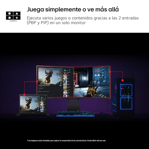 LG 32GS95UV-B.AEU - Monitor Ultragear Gaming, 32", Pantalla OLED, 3840x2160, 0,03ms, Dual Mode (240/480 Hz), G-Sync, FreeSync Premium Pro, Antideslumbrante, Curvatura Óptima, Tecnología MLA+, Negro