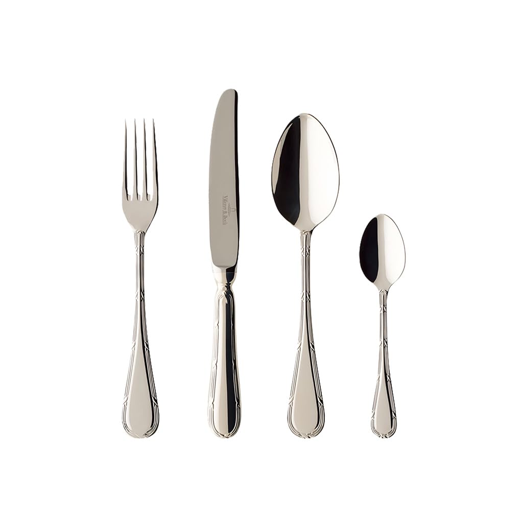 Villeroy & Boch Kreuzband Septfontaines Cubertería para hasta 6 personas, 24 piezas, Acero inoxidable; Parcialmente bañado en plata