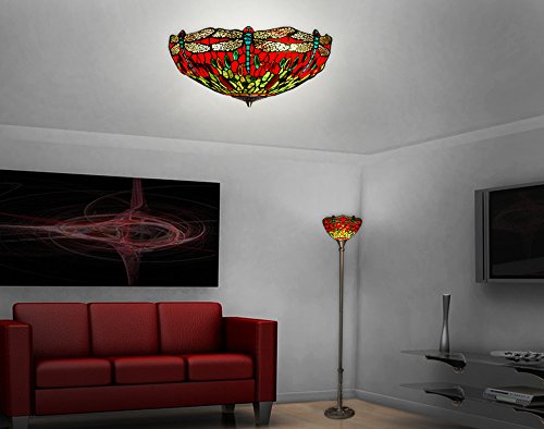 World Art TW60539 Lámparas De Estilo Tiffany Lámpara de techo libèlulas, 27x41x41 Cm