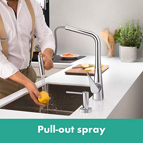 hansgrohe Metris Select M71 Mezclador monomando de cocina 320, ducha extraíble, 2 tipos de chorro, con caja del flexo (sBox), acabado de acero inoxidable, 73816800