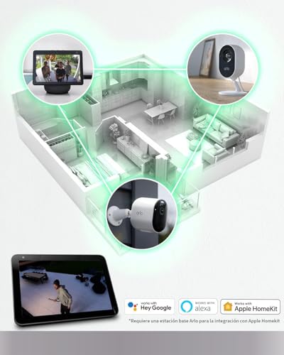Arlo Pro 5 Camara de Vigilancia WiFi Exterior 2K, Camara Vigilancia WiFi Interior, Sensor de Movimiento, Alarmas Para Casa, Visión Nocturna Color, Prueba Arlo Secure Incluida, 4 Cámaras, Blancas