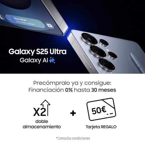 Samsung Galaxy S25 Ultra 512GB Teléfono Móvil con IA, Galaxy AI, 12GB RAM, Cámara 200MP, Dual SIM, IP68, Garantía del Fabricante 3 Años + 1 Año Extra, Titanio Plata (Versión Española)