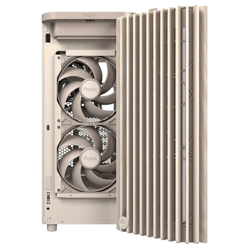 ASUS ProArt PA401 Wood Edition - Chasis ATX con Panel de Vidrio Templado, Compatible con GPU de 314mm, Compatible con radiadores de 240 mm, Dos Ventiladores de 160mm, Soporte de PSU extraíble - Beige