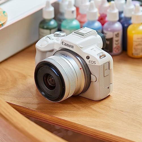 Canon EOS R50 Cámara Mirrorless + Objetivo RF-S 18-45 mm F4.5-6.3 IS STM, Cámara Evil APS-C (24,2 MP) -4 EV, Vídeo 4K 30 fps, Dual Pixel CMOS AF II, Pantalla Táctil de Ángulo Variable, Blanco