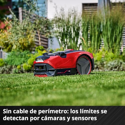 Einhell Robot cortacésped FREELEXO CAM 500 Power X-Change (18V, cámara vs Alambre de delimitación, Superficies de césped de 500m2, Pendiente hasta 25%, Ancho de Corte 18cm, protección antirrobos)