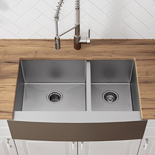 Kraus KHF203-36 36 inch Farmhouse Apron 60/40 Double Bowl 16 gauge Stainless Steel Kitchen Sink