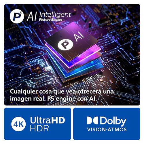 Philips Ambilight 55OLED769: Smart TV 4K OLED - Pantalla de 55 Pulgadas con P5 AI Picture, Titan OS, Dolby Vision y Dolby Atmos Sound, Funciona con Alexa y Asistente de Google - Marco Metálico
