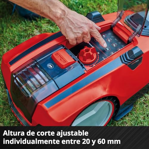 Einhell Robot cortacésped FREELEXO CAM 500 Power X-Change (18V, cámara vs Alambre de delimitación, Superficies de césped de 500m2, Pendiente hasta 25%, Ancho de Corte 18cm, protección antirrobos)