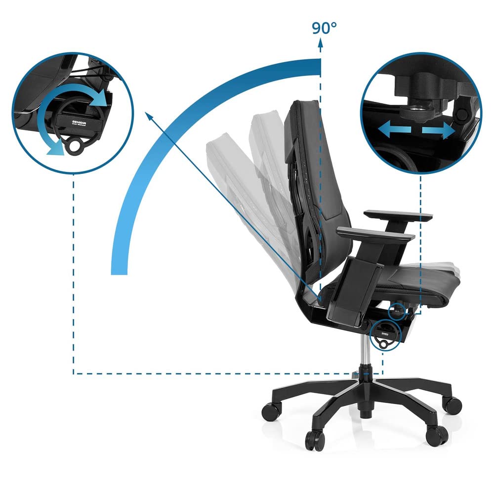 hjh OFFICE 652851 Silla de Oficina GENIDIA Black Cuero Negro, Silla Ejecutivo, Silla giratoria ergonómica, Respaldo Ajustable