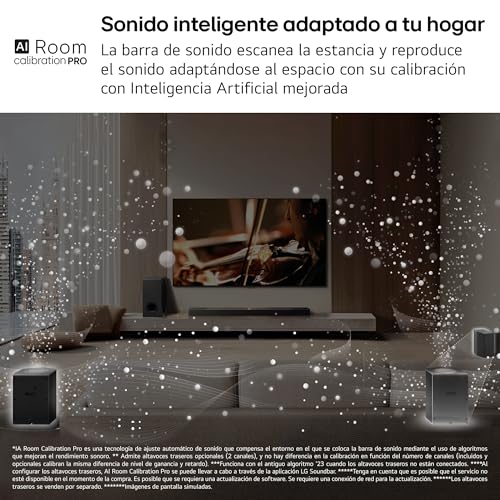 LG S80TR - Barra de Sonido Inteligente, 580W Potencia y 5.1.3 Canales, Altavoces Dobles Traseros Inalámbricos, 3 Altavoces Verticales, Sonido Envolvente Dolby Atmos y DTS:X, Hi-Res 24bits/96kHz