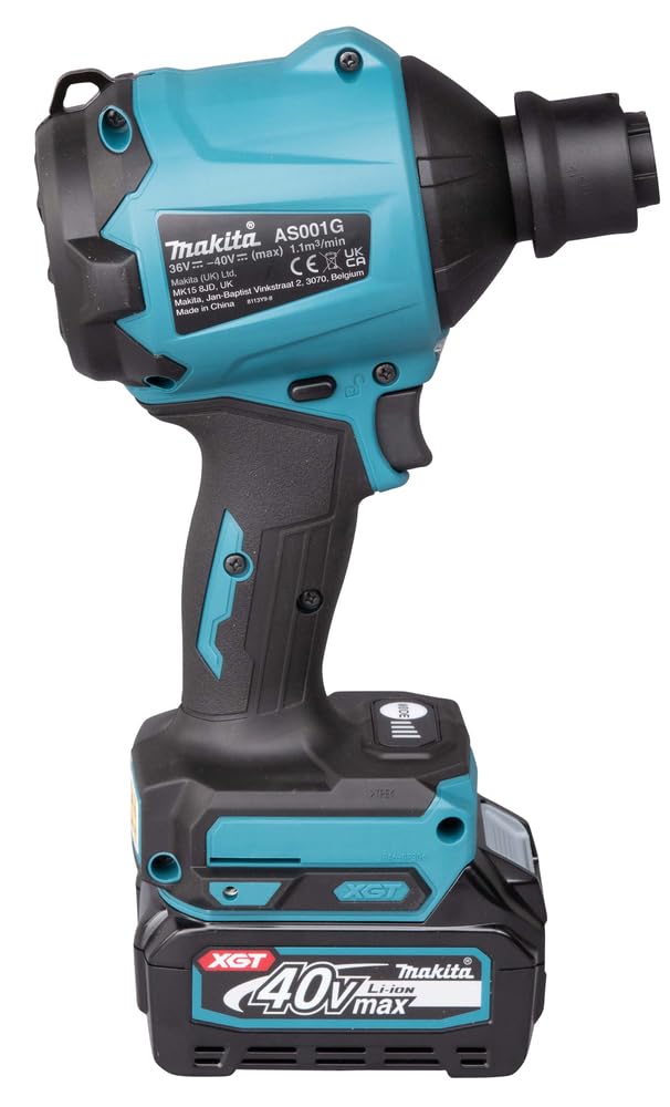 Makita AS001GA102 - Soplador de batería (40 V, máx. 2,0 Ah, 1 batería + Cargador en Bolsa de Transporte), Color Azul