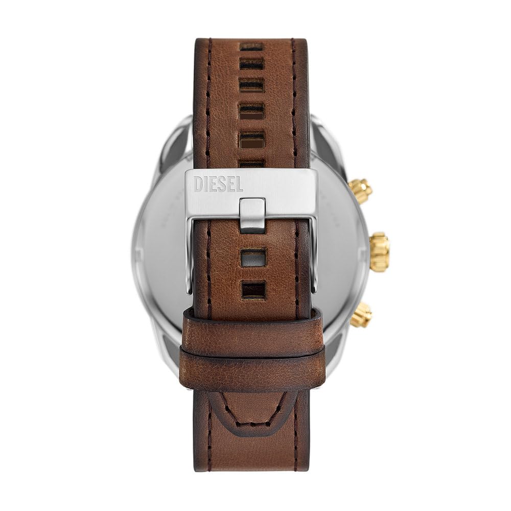 Diesel Reloj Analógico para Hombres de Cuarzo con Correa en Cuero DZ4665, Marrón y Tono Plateado, 49MM
