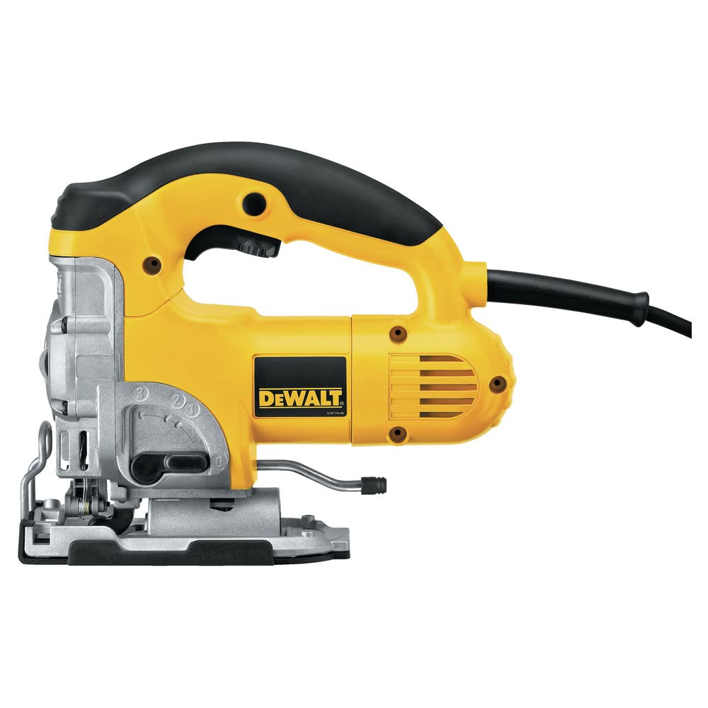 DEWALT DW331K-QS - Sierra de Calar, 701W, Velocidad Variable 0-3100 cpm, Corte en Madera 135 mm, Metal 12 mm, Acción Pendular, Cambio Rápido de Hoja, Base Ajustable, Incluye Maletín de Transporte