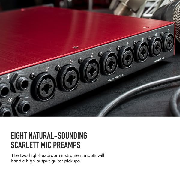 Focusrite Scarlett OctoPre Dynamic para grabar, producir y tocar música en directo, Preamplificador de micrófono de ocho canales con conversión A/D y D/A y compresión analógica