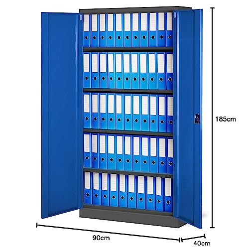 Jan Nowak Juego de 3 Armario de Oficina Archivador Armario de Herramientas Metálico 4 Estantes con Recubrimiento de Polvo Se Puede Cerrar 185 cm x 90 cm x 40 cm (Antracita-Azul)