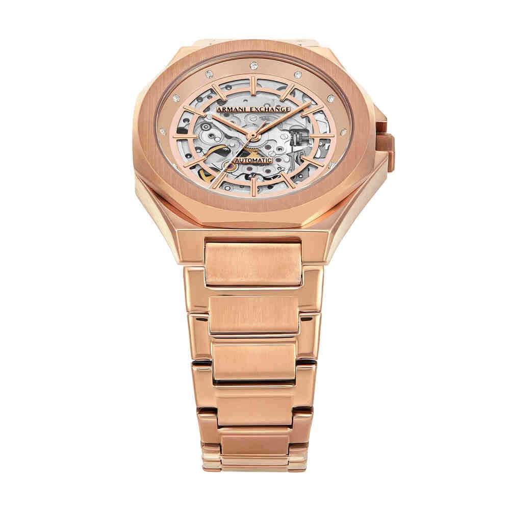 Armani Exchange Orologio da Donna, Movimento automatico a tre lancette e cassa da 36 mm con cinturino in Acciaio inossidabile, Tono Oro