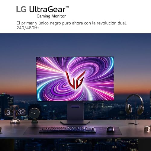 LG 32GS95UV-B.AEU - Monitor Ultragear Gaming, 32", Pantalla OLED, 3840x2160, 0,03ms, Dual Mode (240/480 Hz), G-Sync, FreeSync Premium Pro, Antideslumbrante, Curvatura Óptima, Tecnología MLA+, Negro