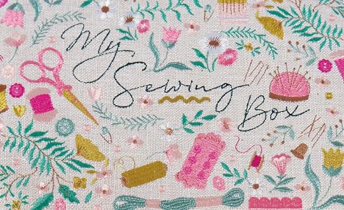 Hobby Gift Costurero ovalado grande, aspecto de algodón y lino, diseño bordado 'Ma Couture', laterales y asa de mimbre, bandeja interior, bolsillo y alfiletero, 23,5x31,5x16cm