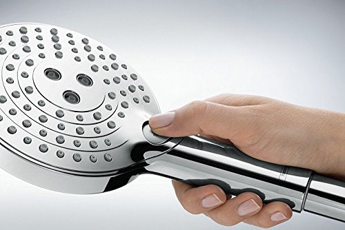 hansgrohe Raindance S - sistema de ducha con termostato, ducha lluvia (⌀ 300 mm) con grifo, ducha de mano (2 tipos de chorro), flexo, barra, ducha fija redondo (1 tipo de chorro), cromo, 27114000