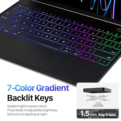 DUX DUCIS [MK Series - Funda con Teclado, diseñada para Apple iPad Air 13 (2024) / iPad Pro 12.9 (2018/2020/2021/2022), Funda de Cuero con Teclado Bluetooth magnético Flotante, Color Negro