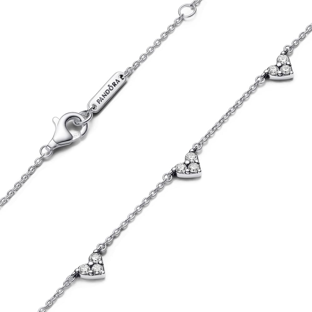 Pandora Timeless Collar con diseño de corazones de plata de ley con circonitas cúbicas transparentes