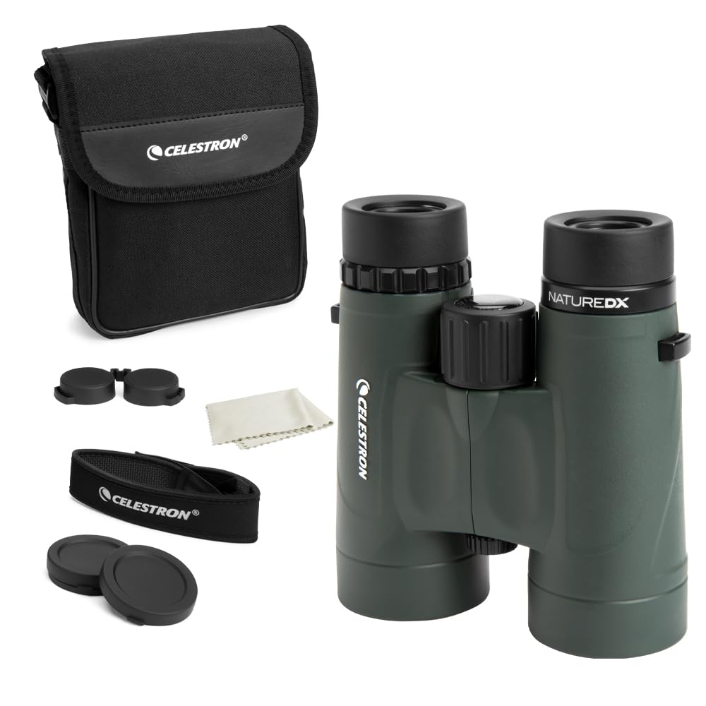 Celestron 71332 Nature DX de 8 x 42 mm Prismáticos con Lente Multicapa, Cristal de Prisma BaK-4 y Funda de Transporte, Verde