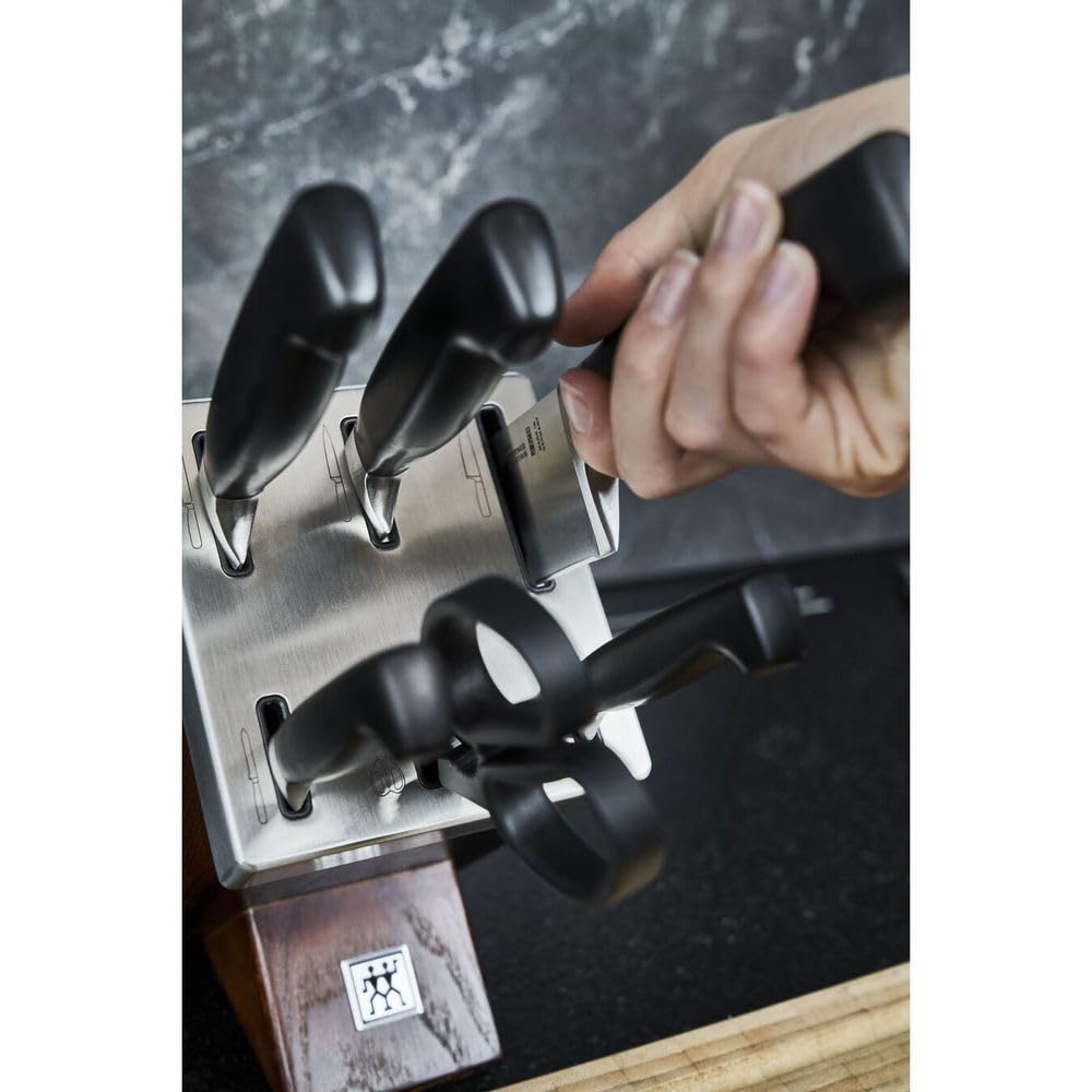 ZWILLING Bloque de cuchillos auto-afilables, 7 piezas, bloque de madera, cuchillos y tijeras con mango especial de acero inoxidable/plástico, Four Star