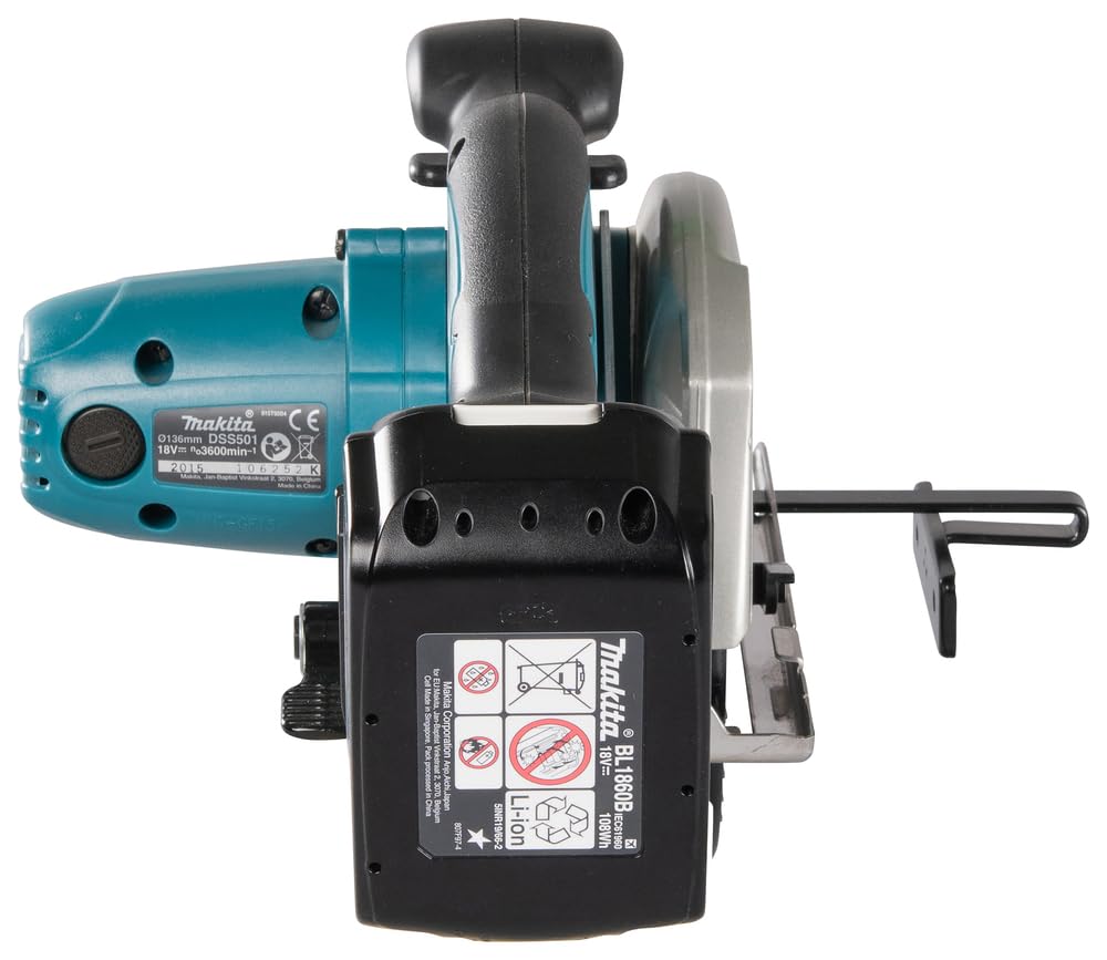 Makita DSS501RTJ 3600RPM 18V Ión de litio Negro, Azul - Sierra circular (18 V, Ión de litio, 5 Ah, 2,7 kg, 183 mm, 364 mm)