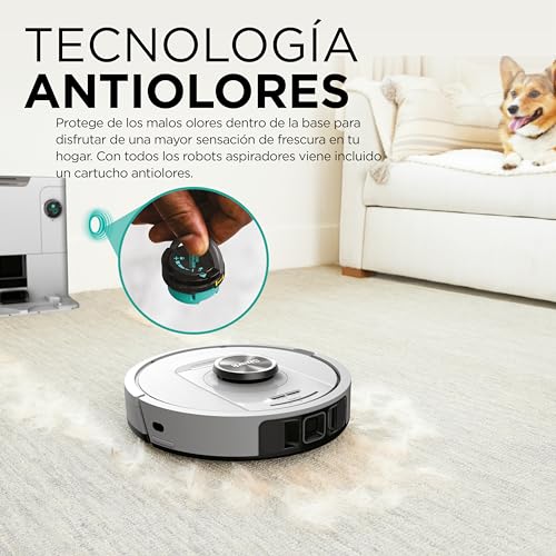 Shark PowerDetect Robot Aspirador, Vaciado automático, navegación 3D y LiDAR, Base antialérgenos, tecnología NeverStuck, para alfombras, Suelos y Pelo de Mascotas, WiFi/App, Blanco, AV2820VEEUWH