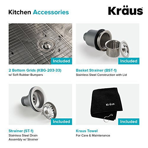 Kraus KHF203-36 36 inch Farmhouse Apron 60/40 Double Bowl 16 gauge Stainless Steel Kitchen Sink