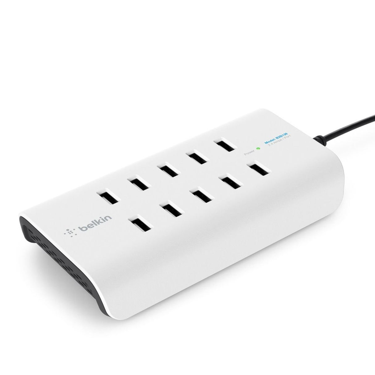Belkin Rockstar - Cargador de 10 Puertos USB-A, Carga rápida de 2.4 A por Puerto, protección contra sobretensiones integrada, Color Blanco
