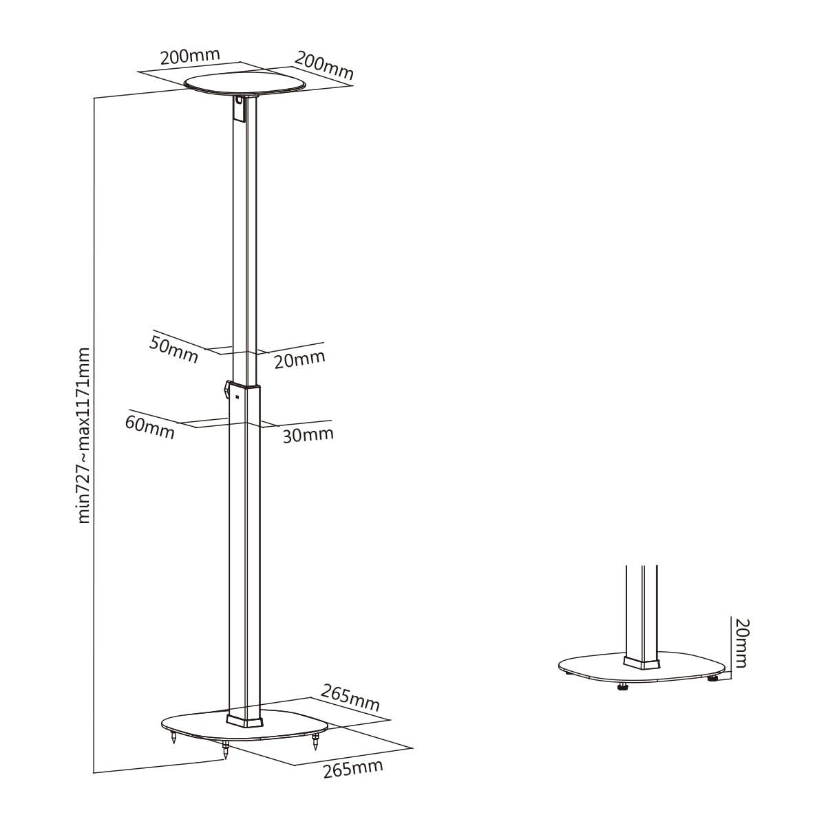 My Wall HS 23L Pedestal para Altavoz Extensible, Soporte de Suelo, Altura Ajustable Negro 2 Piezas.