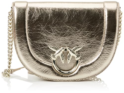 Pinko Love Round Click Classic Borla Crinckle Laminada, Bolsa para Mujer, Zzfb_Plata-Block Color