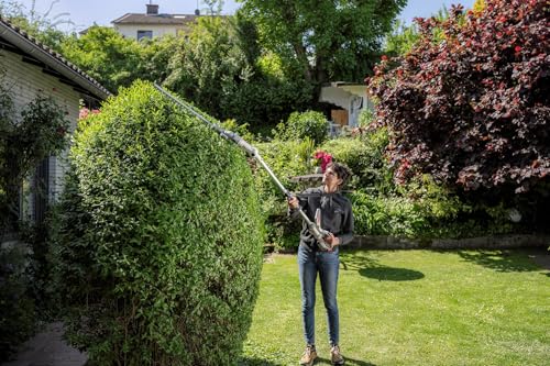 IKRA Tijeras Cortasetos 2 en 1 ICPH 2050 con pértiga telescópica para setos Altos, Incl. 2 baterías de 20 V, estación de Carga rápida y Cinta de Hombro