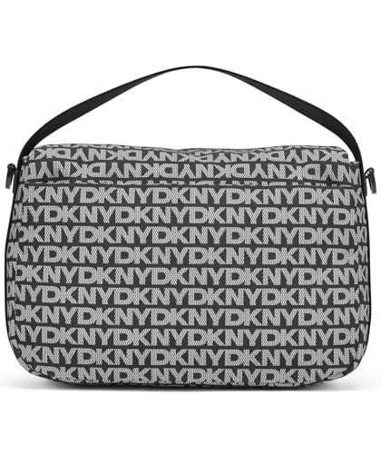 DKNY Hombros con solapa para mujer, 100% poliéster con ribete de poliuretano, logotipo negro y negro, Logotipo negro y negro