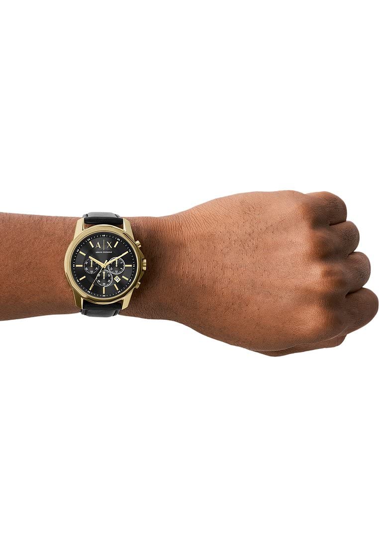 Armani Exchange Reloj hombre, movimiento cronógrafo cuarzo y caja 44mm con correa piel, Negro y dorado
