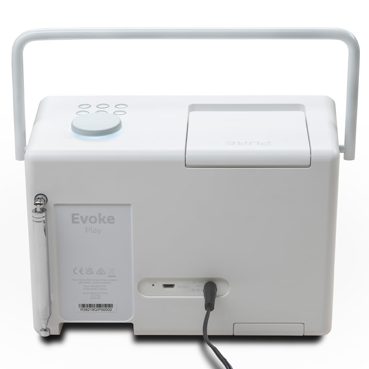 Pure Evoke Play Sistema de música versátil para Interiores y Exteriores (Radio Dab+ /FM, Radio por Internet, podcasts, Spotify Connect, Bluetooth en un Rico Sonido estéreo de 40W), Blanco algodón
