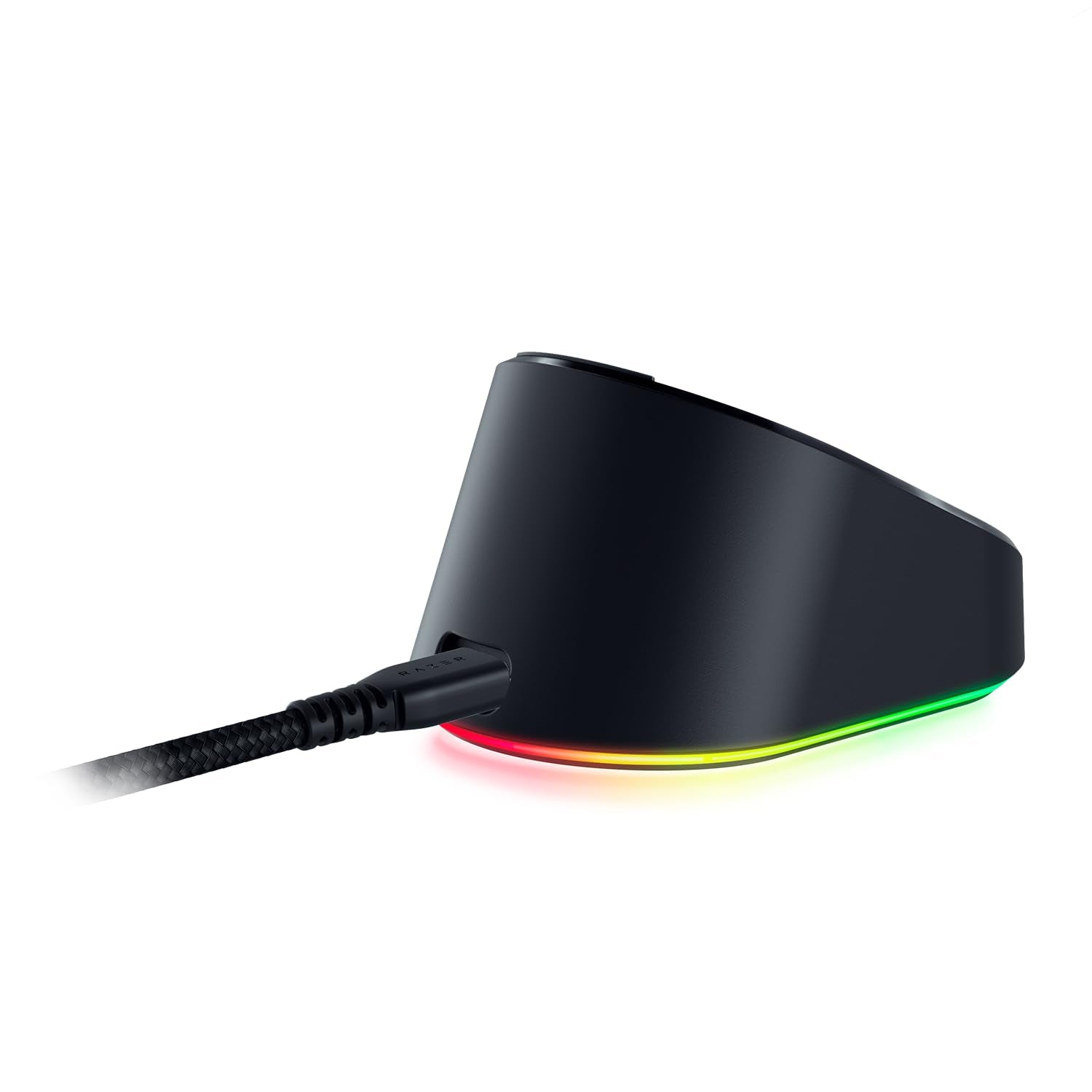 Razer Mouse Dock Pro & Charging Puck - Base de carga inalámbrica magnética & módulo para ratones compatibles, Hyperspeed 4K, iluminación 8 RGB Chroma) - Negro