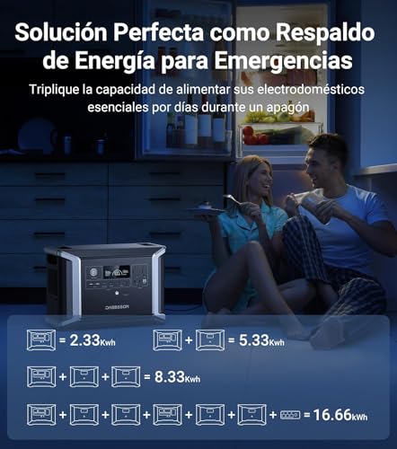 Dabbsson DBS2300 Estación de Energía Portátil, Batería LiFePO4 de Generador Solar de 2330Wh, Máximo 8330Wh, para Picnic al Aire Libre, Pesca, Fiesta, Camping