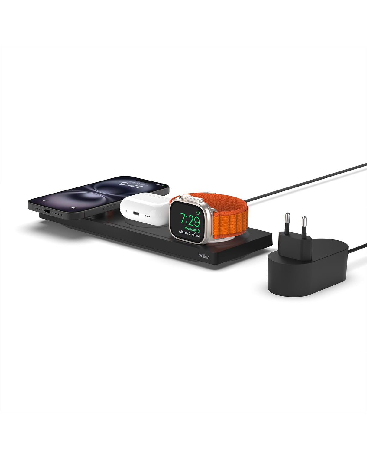 Belkin cargador MagSafe 3 en 1, certificación MFi, carga inalámbrica rápida portátil para serie de iPhone 16, 15, 14, 13, 12, Apple Watch Series 9, 8 y posteriores, AirPods 2 y AirPods Pro