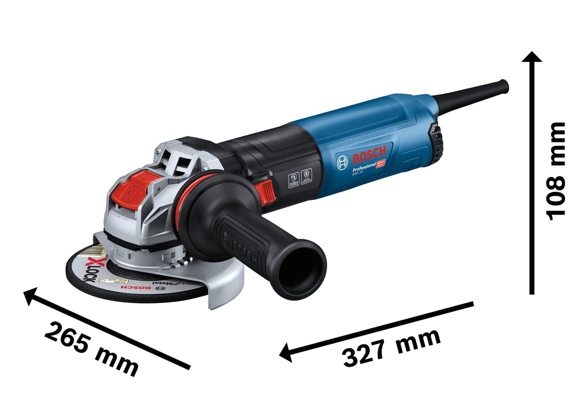 Bosch Professional GWX 14-125 S - Amoladora angular (1400 W, 11500 rpm, X-LOCK, Ø 125 mm, vel. regulable, Antivibration, KickBack Control, en caja)