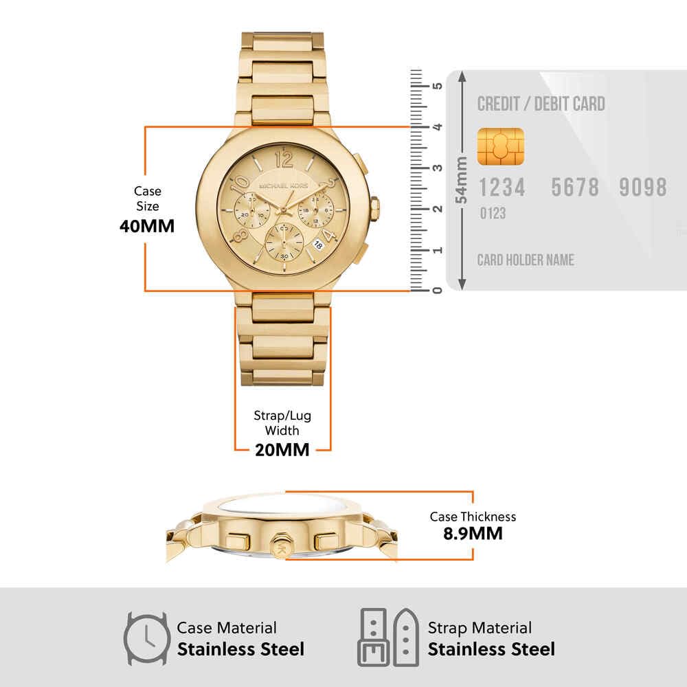 Michael Kors Reloj Gramercy para Mujer, Movimiento cronógrafo de Cuarzo con Correa de Acero Inoxidable, 40 mm, Tono Oro