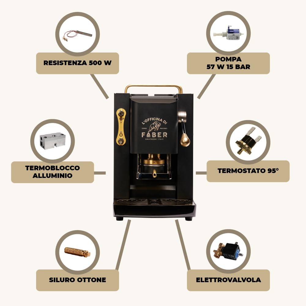 Máquina de café Faber Pro Total Deluxe acabados en latón a monodosis de papel Ese 44 mm